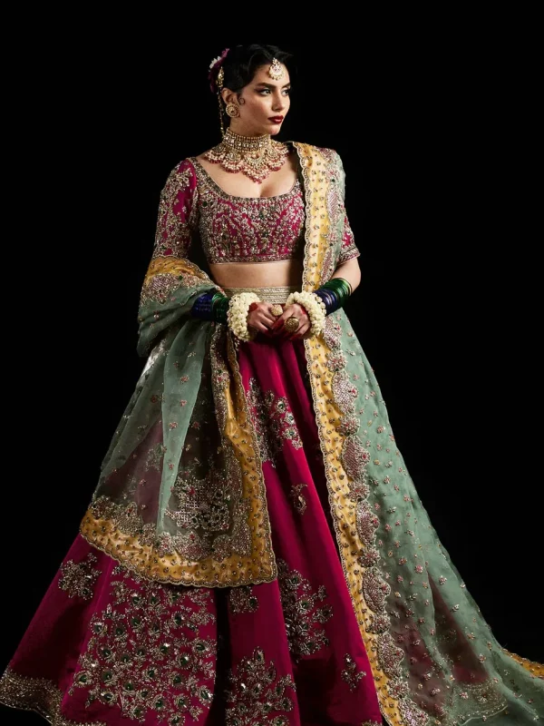 Hussain Rehar Shocking Pink Bridal Collection Indian Raw Silk Replica