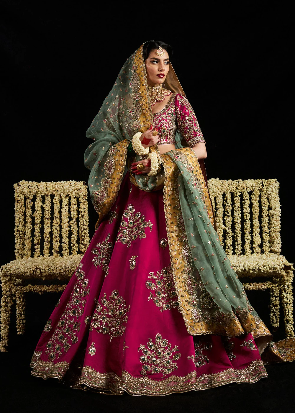 Alternative view of Hussain Rehar Shocking Pink Bridal Collection Indian Raw Silk Replica
