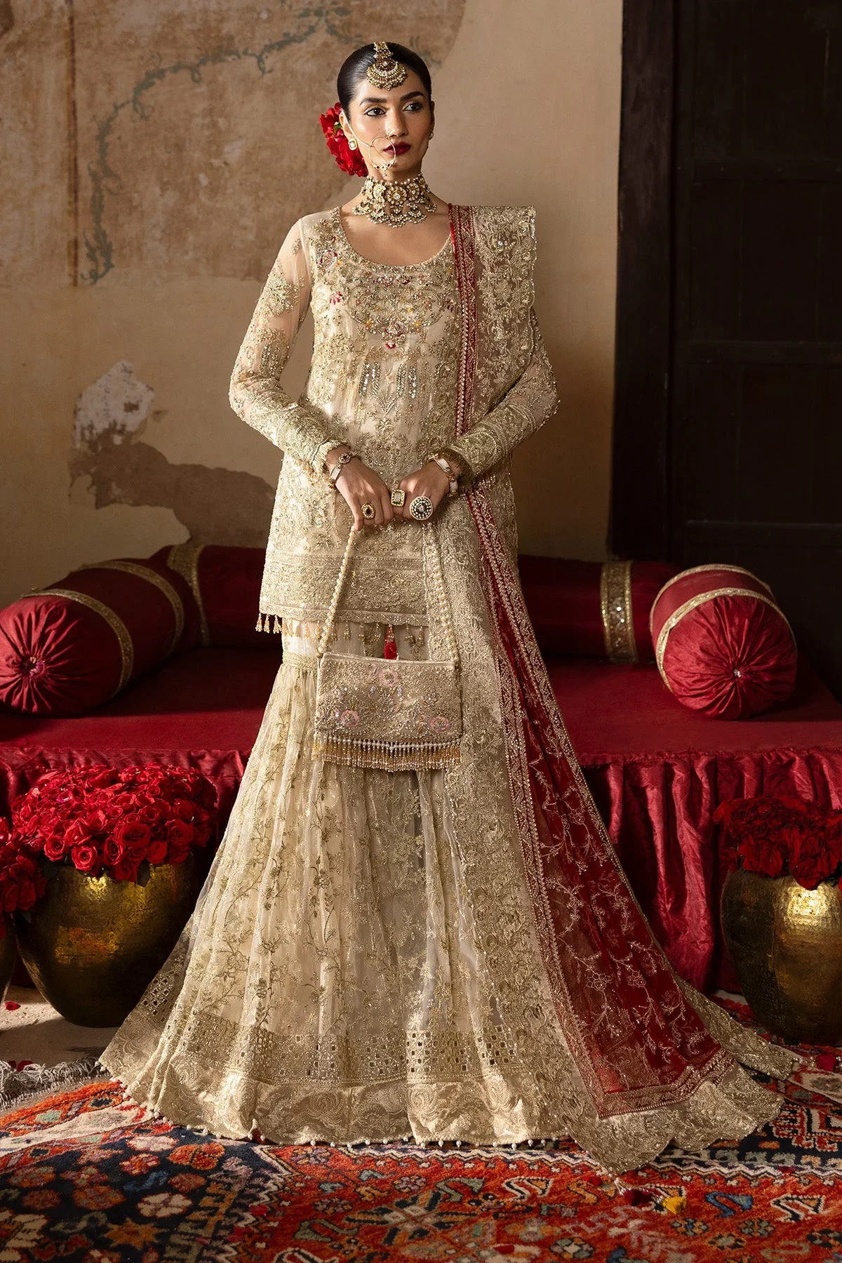 Imrozia Offwhite Gharara Collection Net Replica