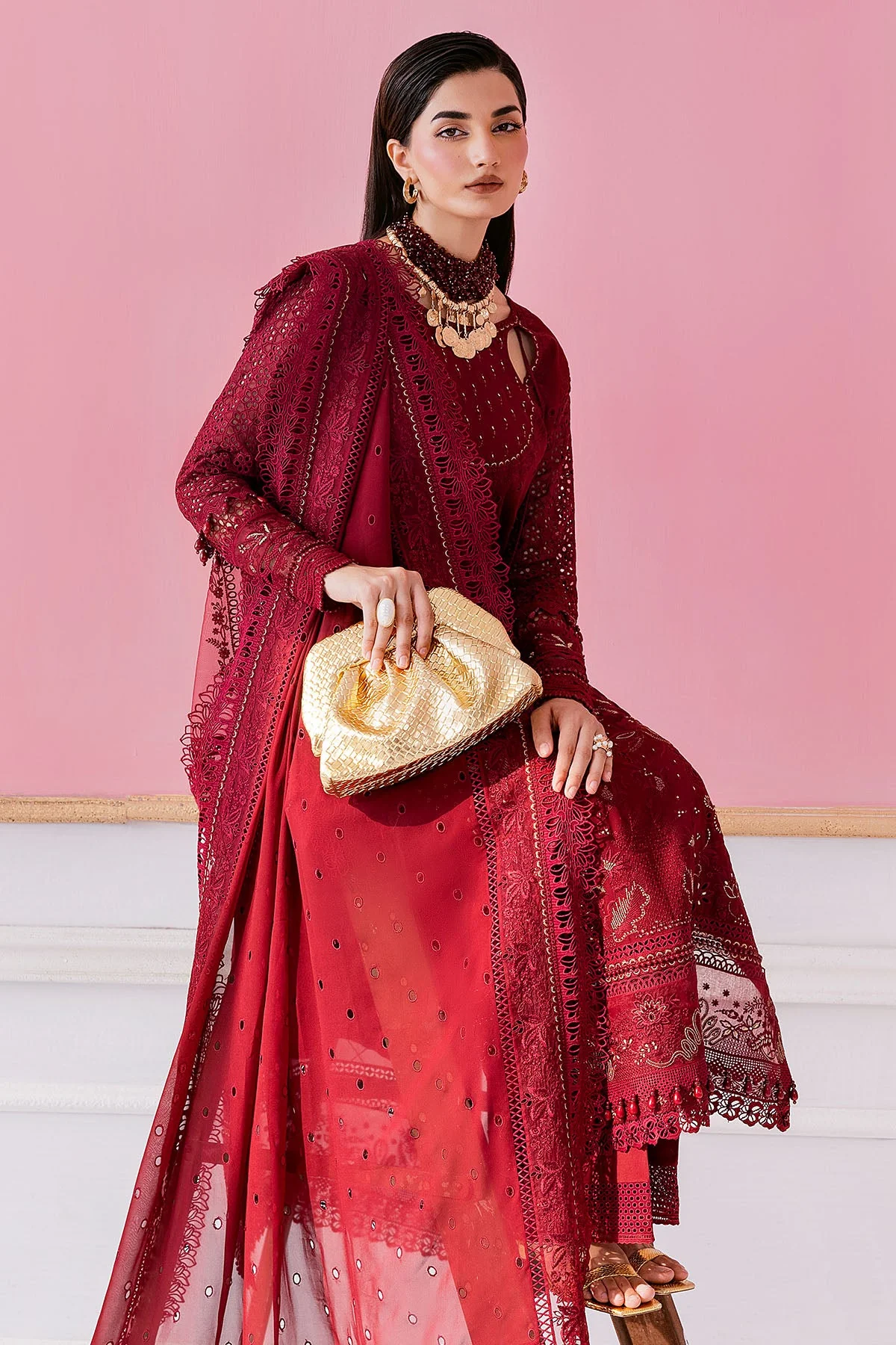 Imrozia Maroon Luxury Lawn Collection Replica - Image 3