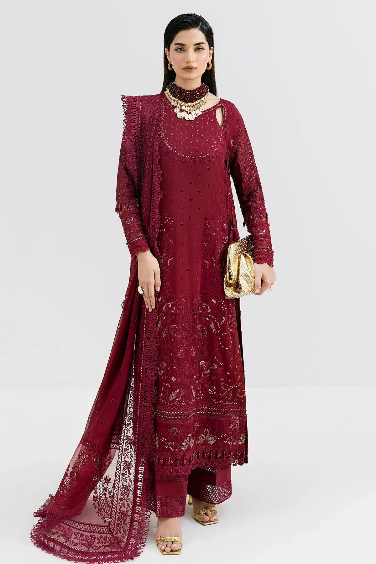 Imrozia Maroon Luxury Lawn Collection Replica