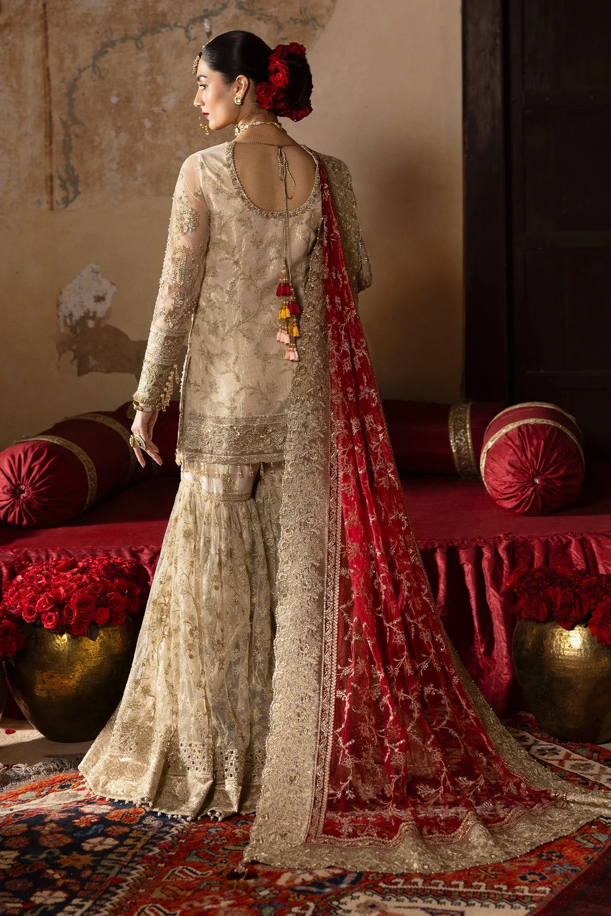 Alternative view of Imrozia Offwhite Gharara Collection Net Replica