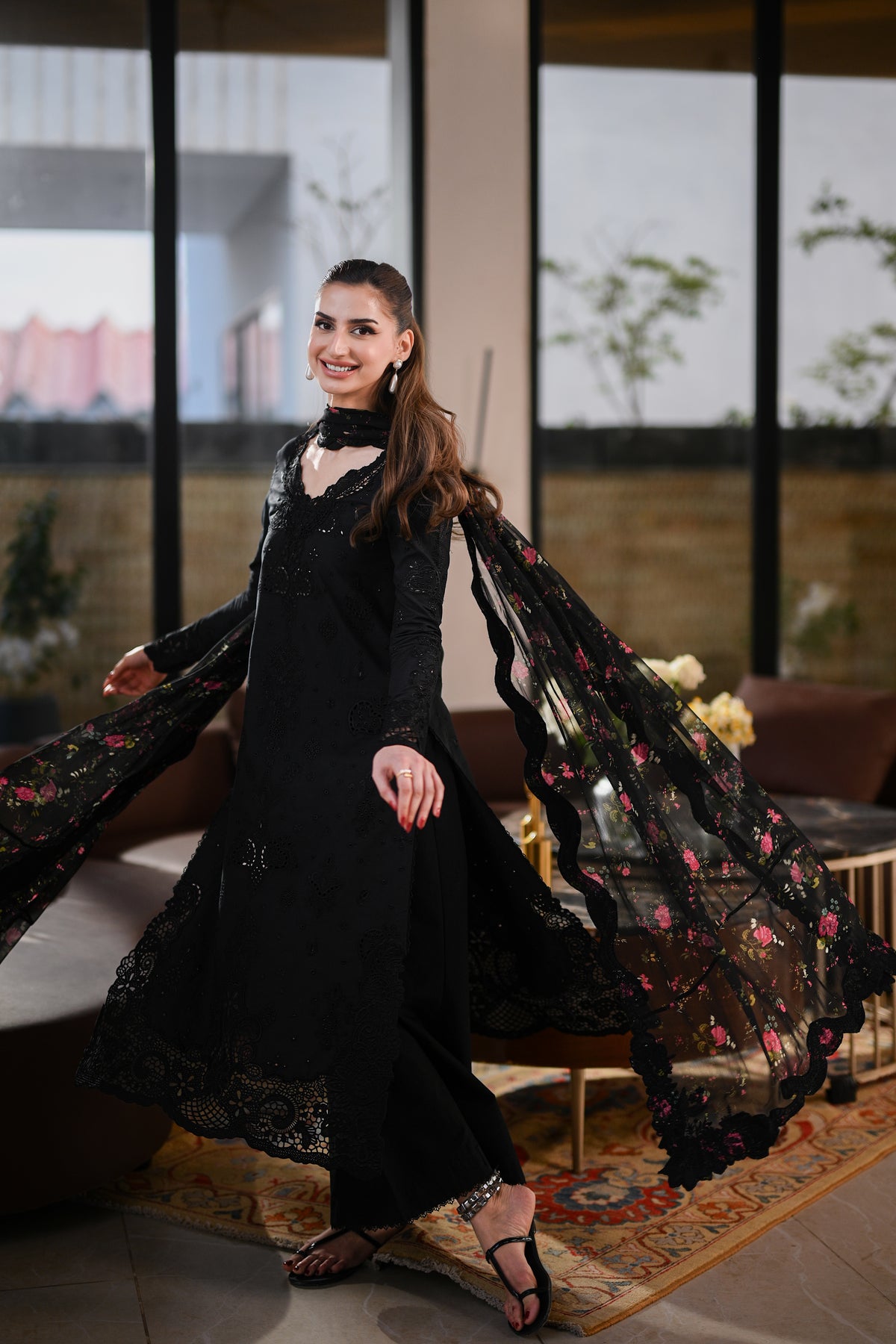 Alternative view of Zaib Jet Black Luxury Lawn Collection Replica