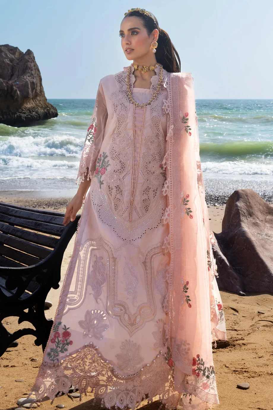 Mahiymaan Peach Luxury Lawn Collection Replica
