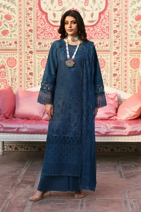 Mahnur Zinc Blue Luxury Lawn Collection Replica
