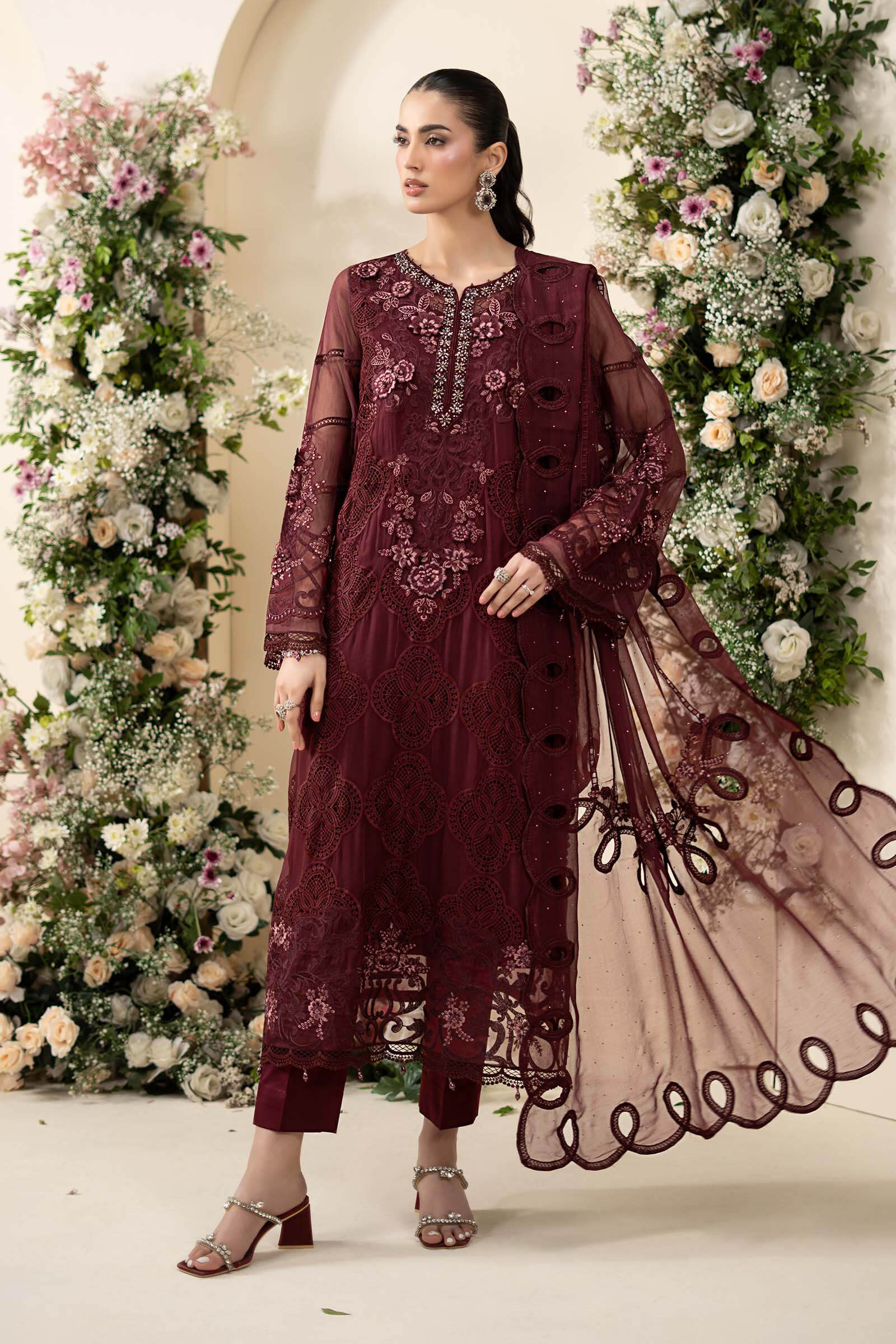 Maria B Maroon Chiffon Collection Replica