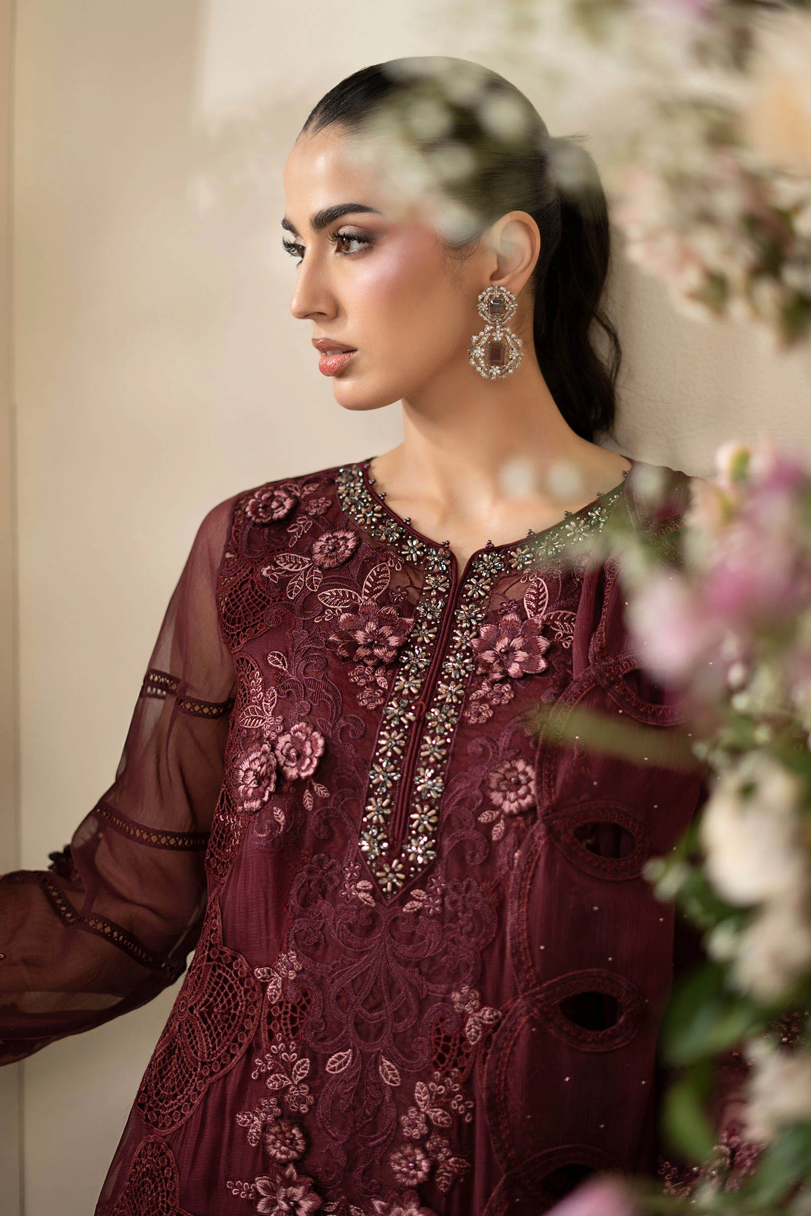 Alternative view of Maria B Maroon Chiffon Collection Replica