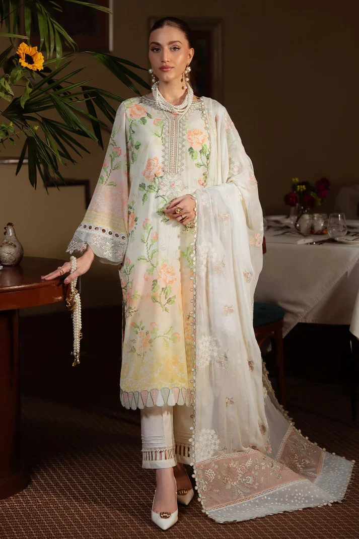 Nureh white Digital Printed Swiss Lawn Collection Replica