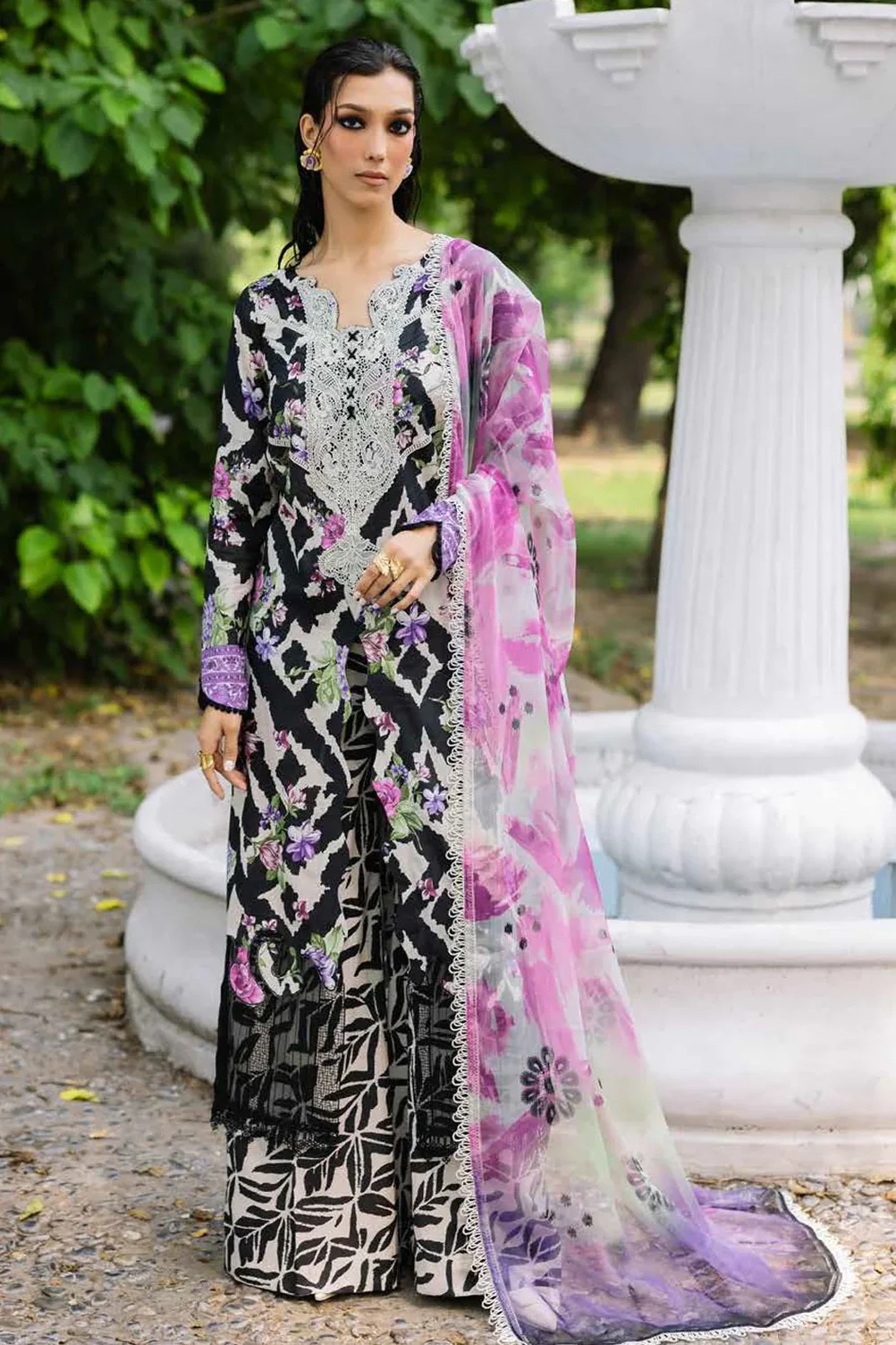 Nureh Black Printed Lawn Collection Replica
