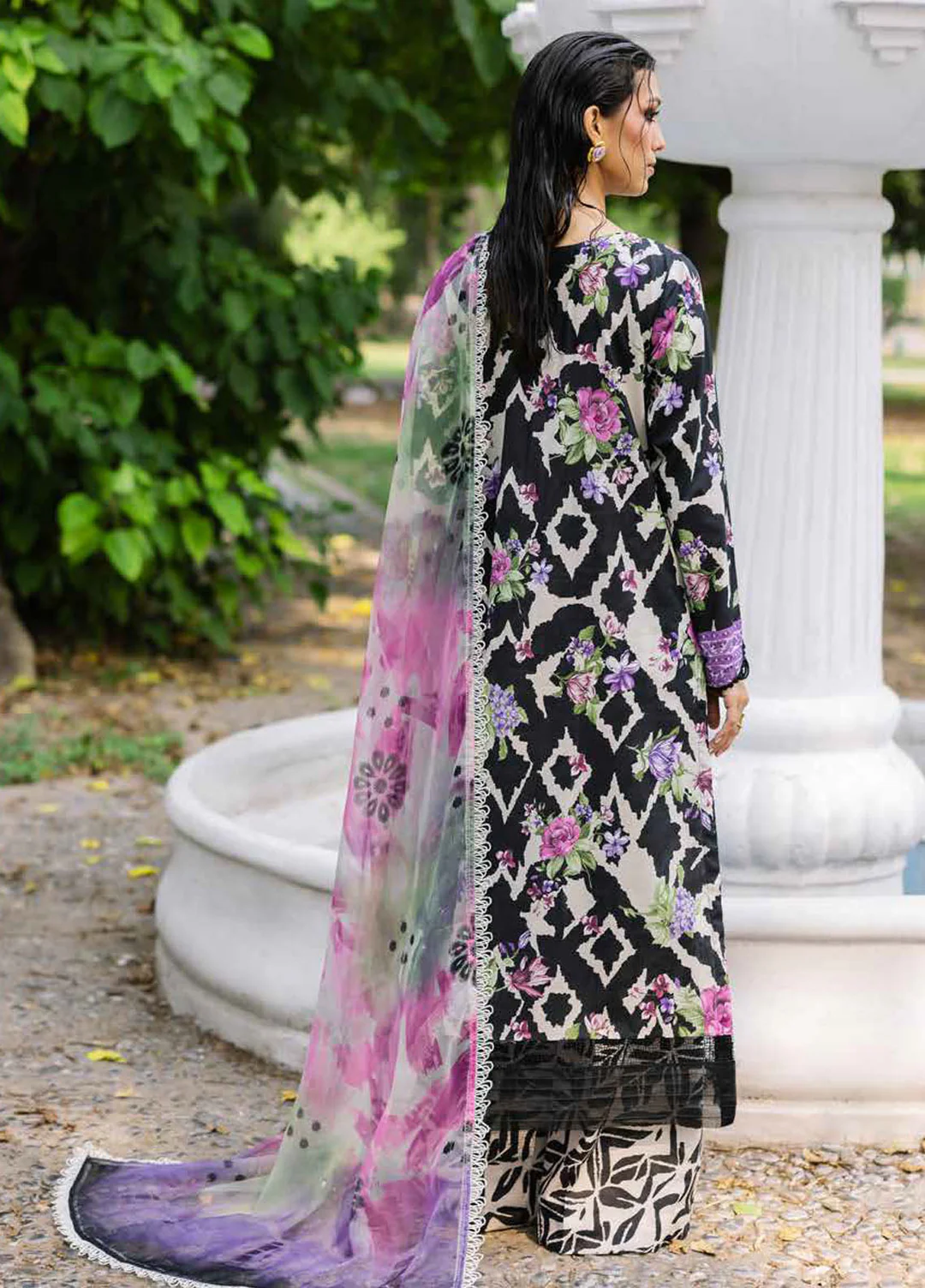 Alternative view of Nureh Black Printed Lawn Collection Replica