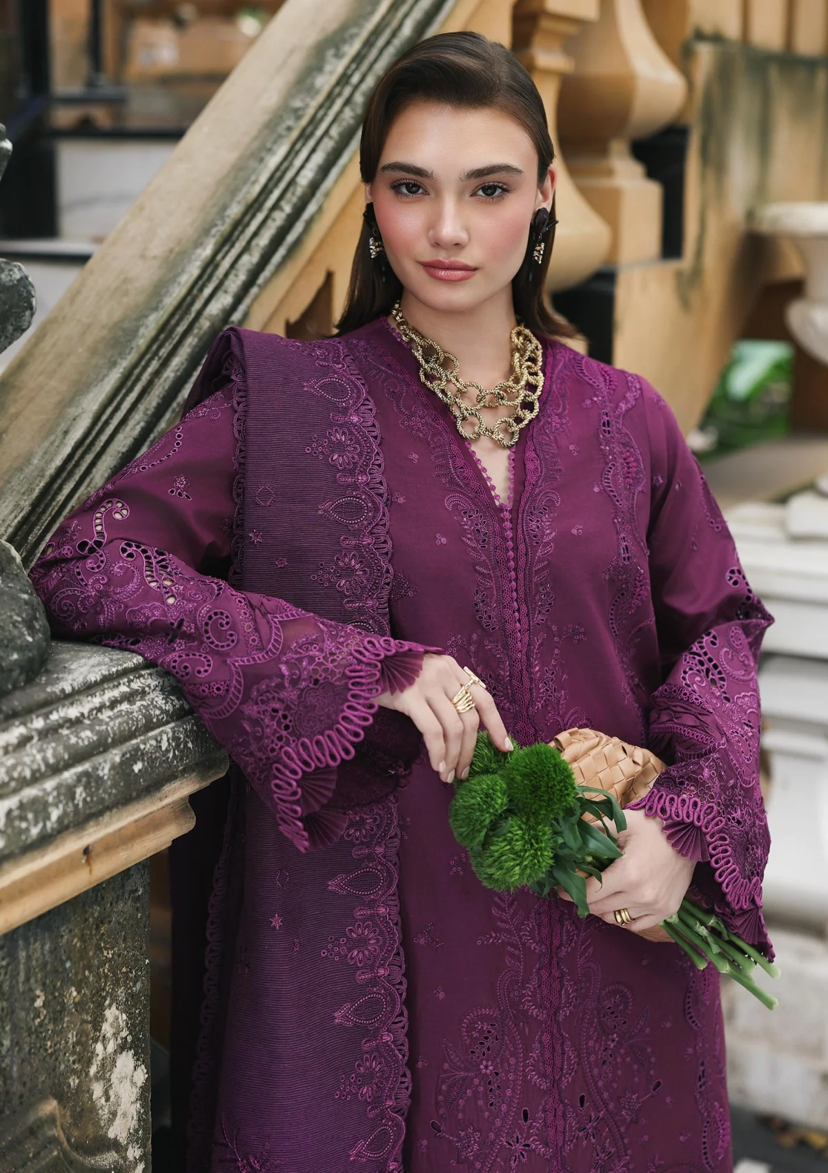 Alternative view of Qalamkar Burgundy Luxury Lawn Collection Replica