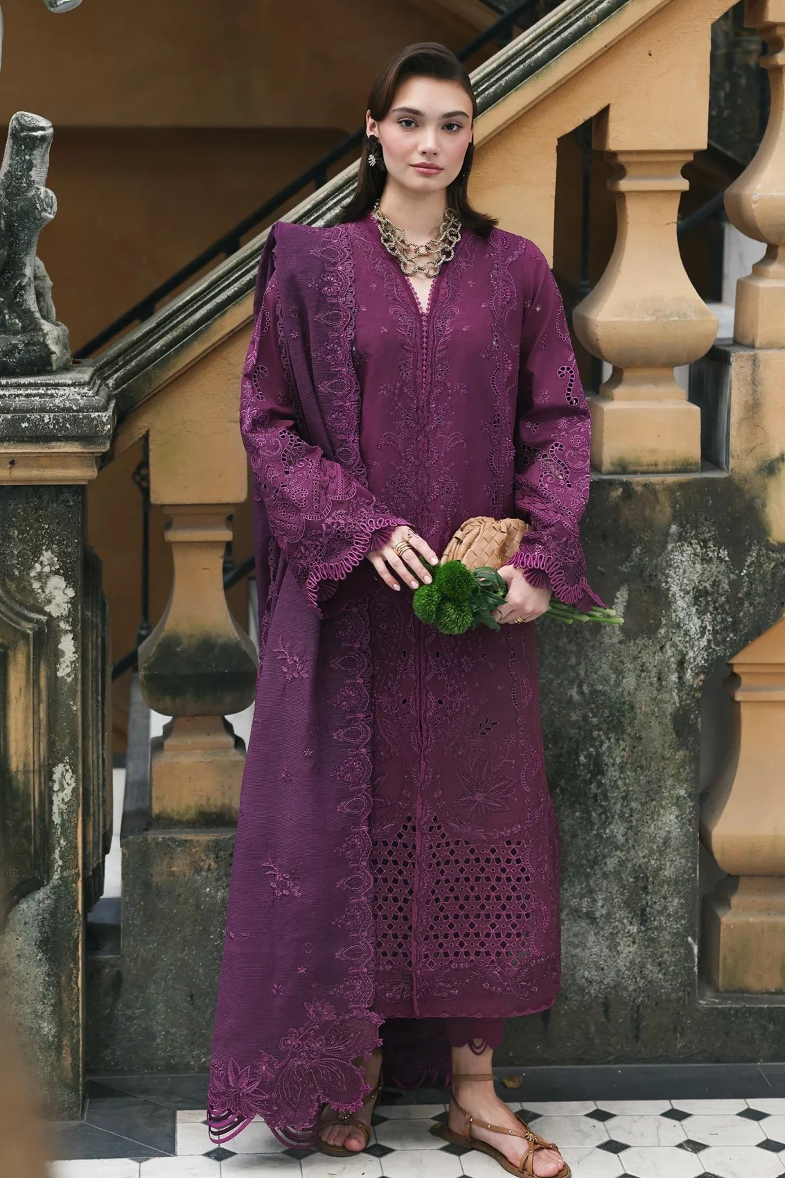 Qalamkar Burgundy Luxury Lawn Collection Replica