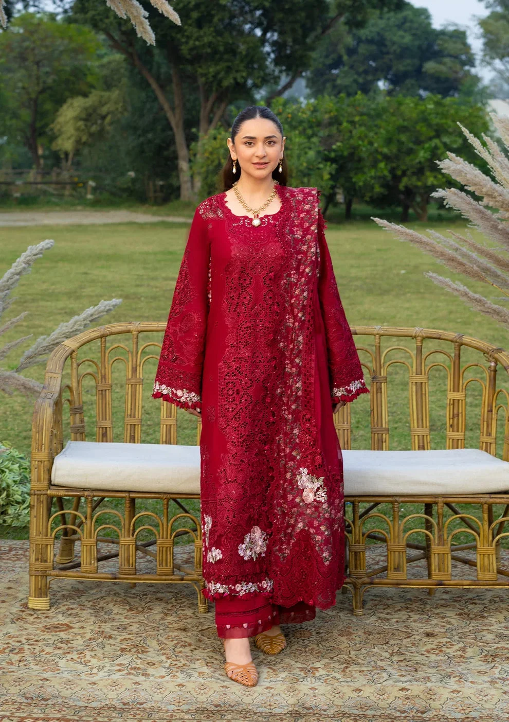 Alternative view of Elaf Red Luxury Lawn Collection Replica