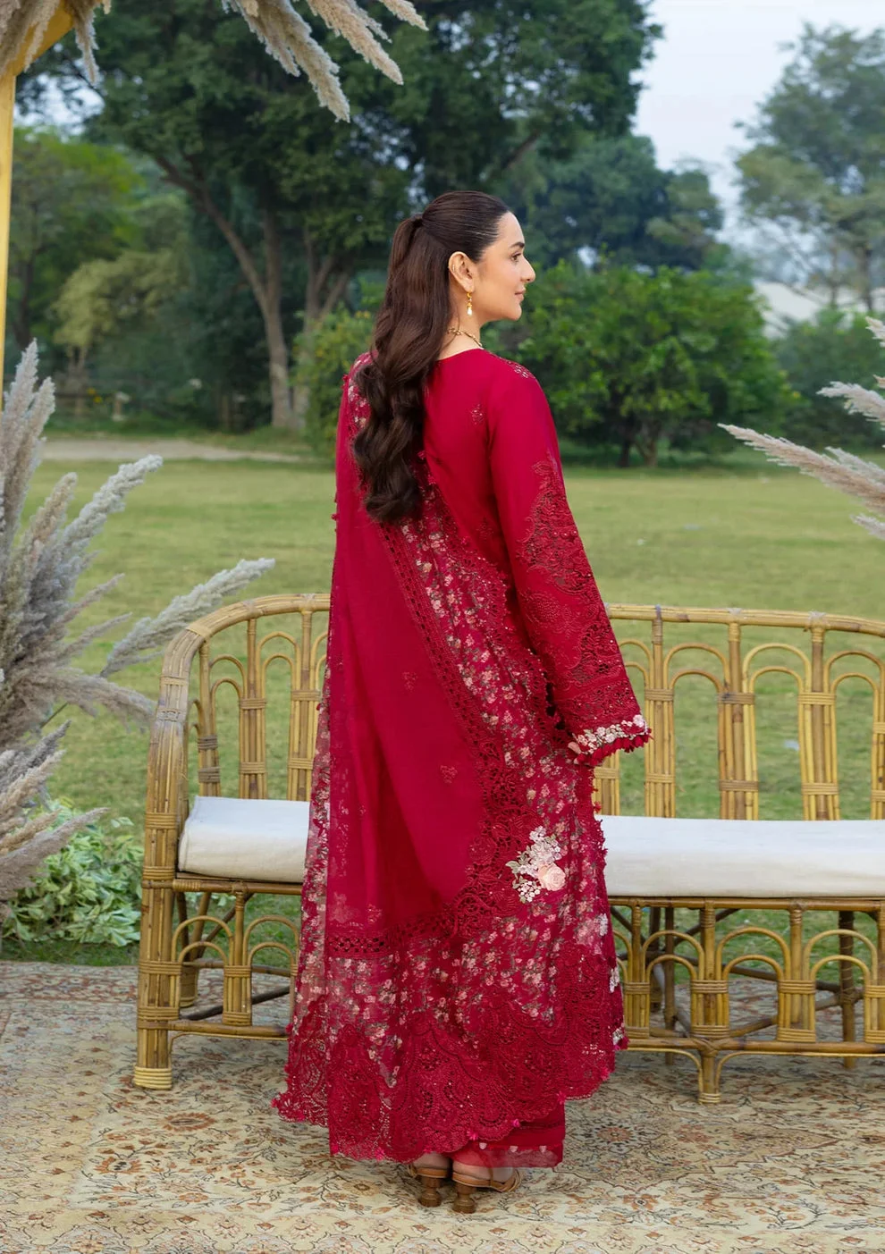 Elaf Red Luxury Lawn Collection Replica - Image 3