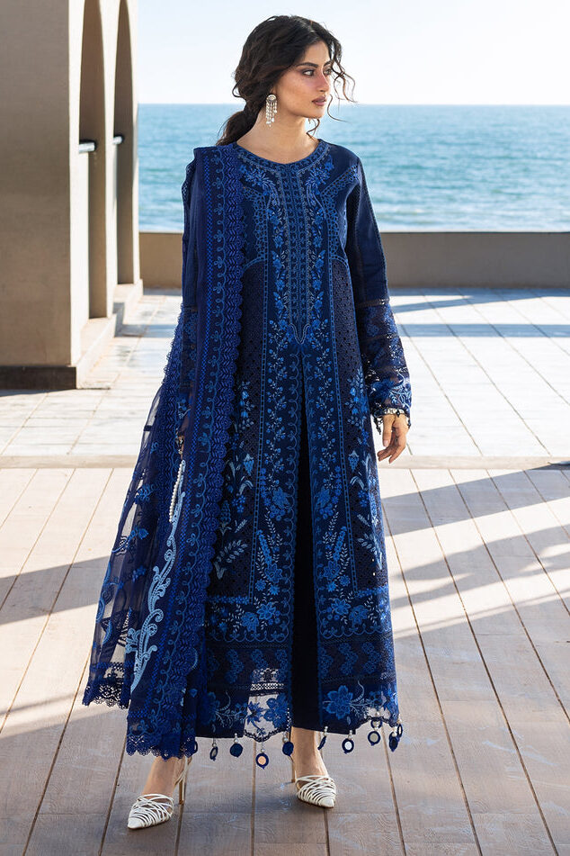 Mahnur Navy Blue Luxury Lawn Collection Replica