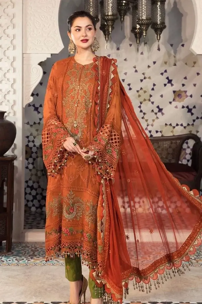 Maria B Orange Chiffon Formal Collection Replica