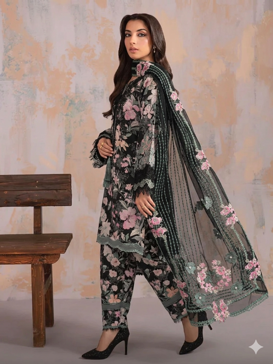 Alternative view of Jade Black Luxury Lawn Collection Replica