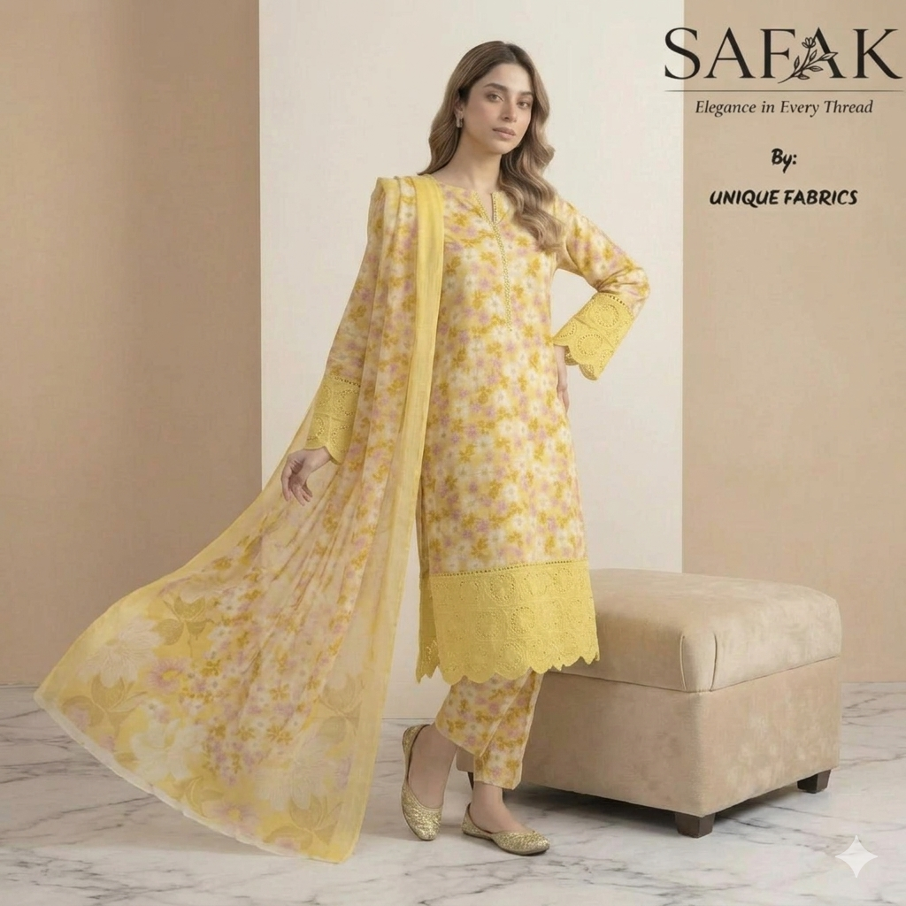 Alternative view of Safak Yellow Printed Lawn Collection Replica