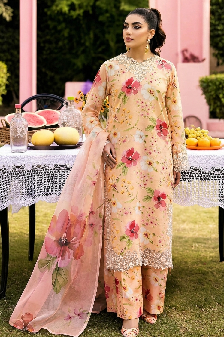 Ellena Peach Printed Lawn Collection Replica