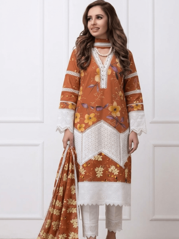 Shrenz Brown Luxury Lawn Collection Replica