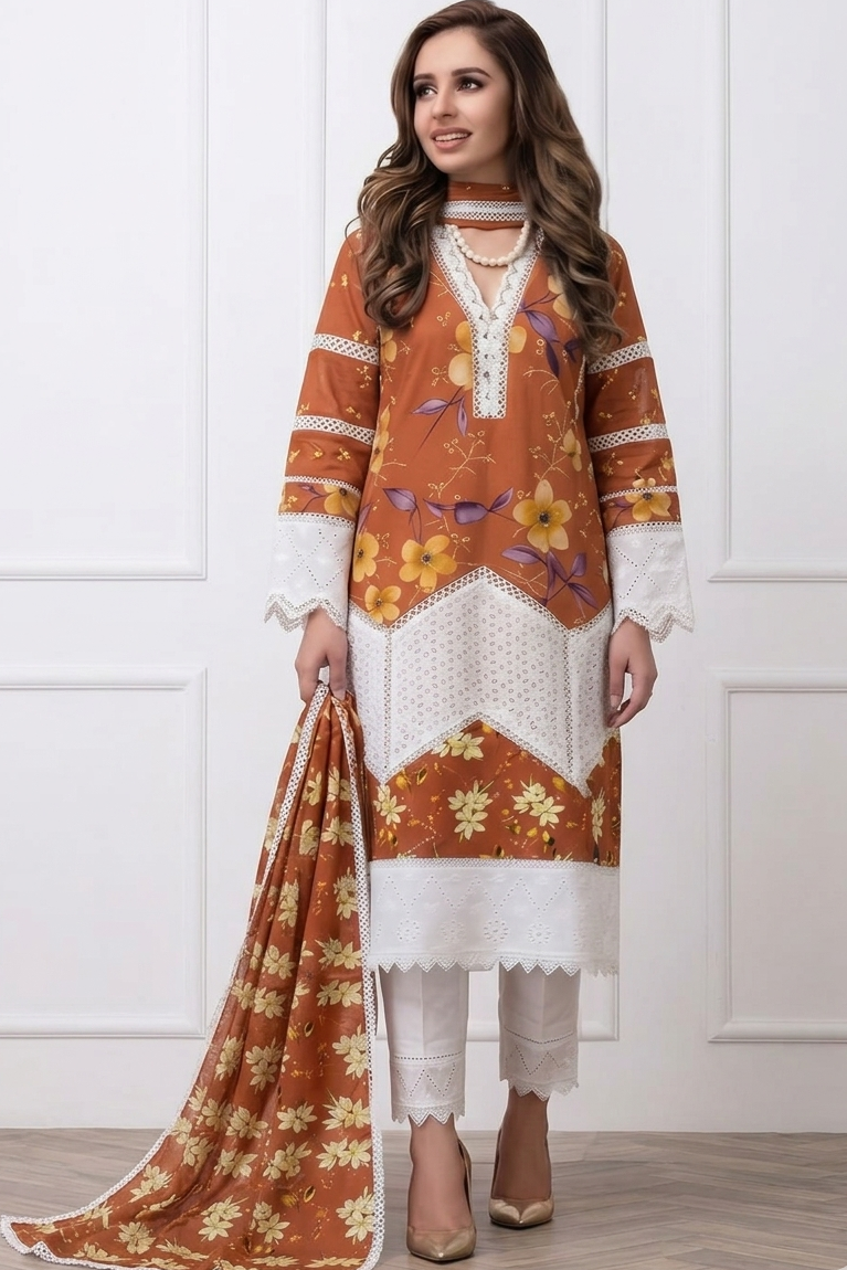 Shrenz Brown Luxury Lawn Collection Replica