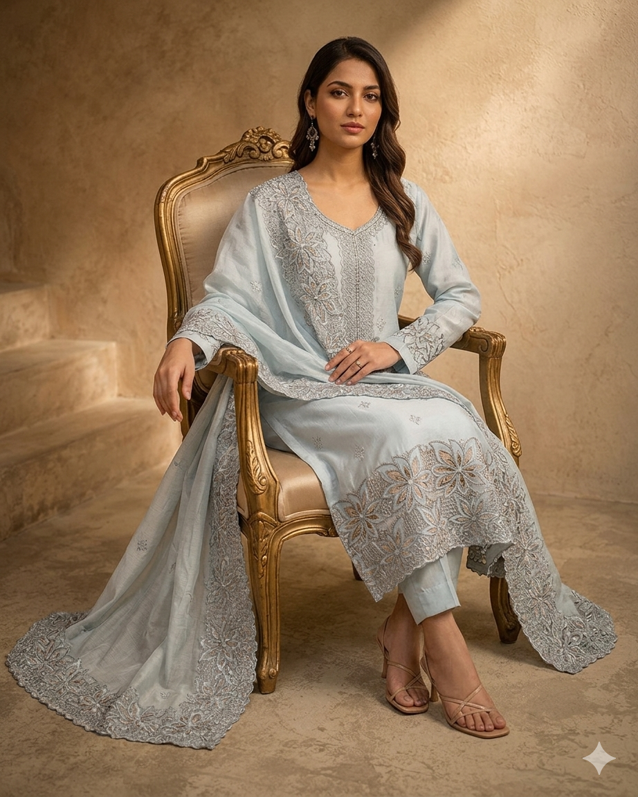 Maria B Sky Blue Printed Lawn Collection Replica - Image 3