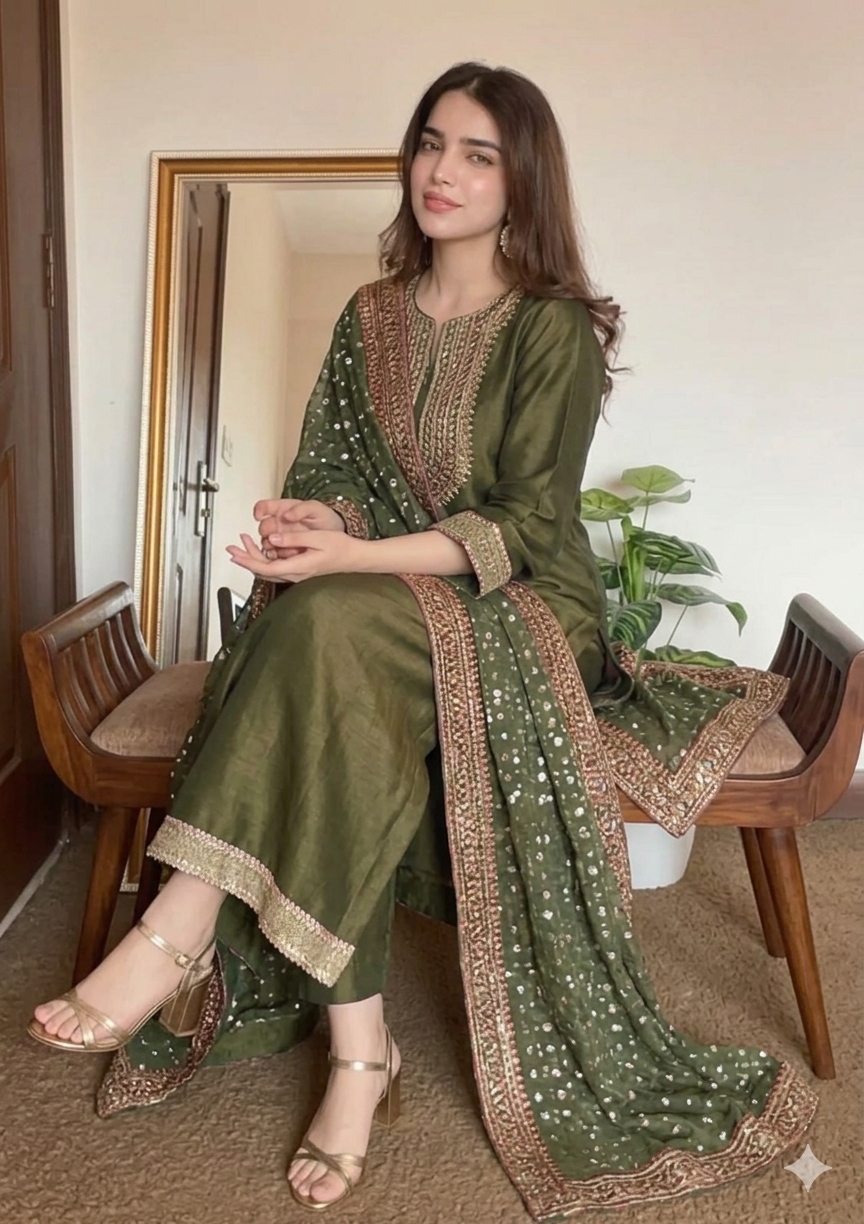Alternative view of Rang E Haya Green Sheesha Silk Formal Collection Replica