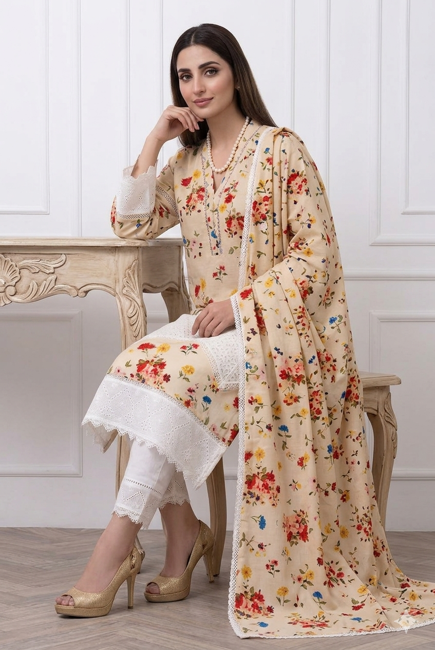 Alternative view of Farida Hassan Skin Luxury Lawn Collection Replica