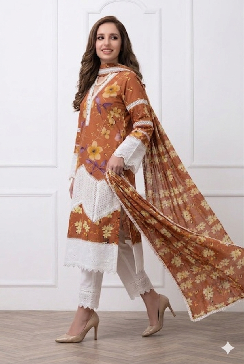 Alternative view of Shrenz Brown Luxury Lawn Collection Replica