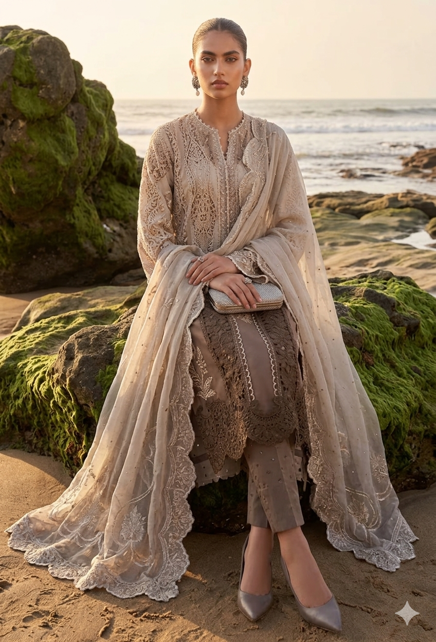 Maria B Brown Soft Organza Formal Collection Replica - Image 3