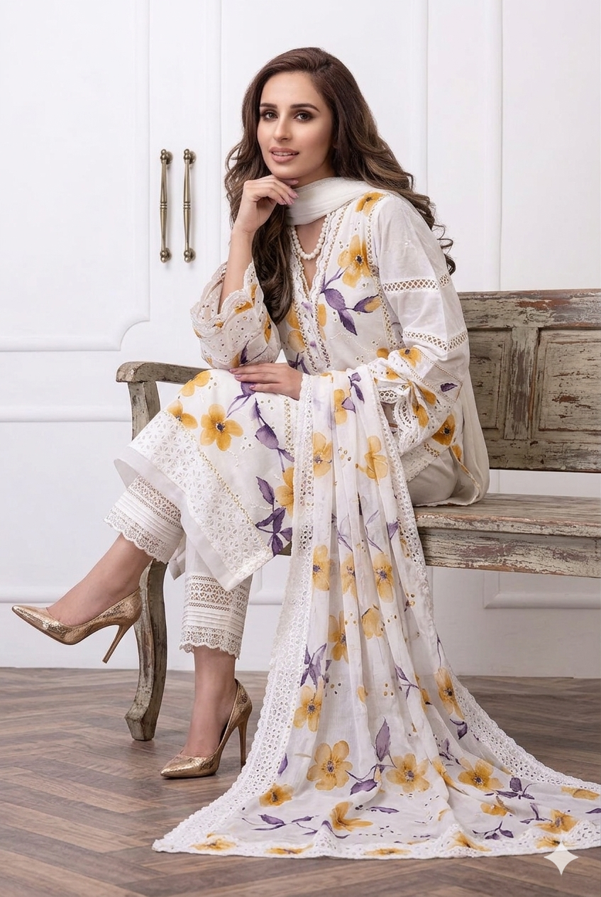 Alternative view of Farida Hassan White Luxury Lawn Collection Replica