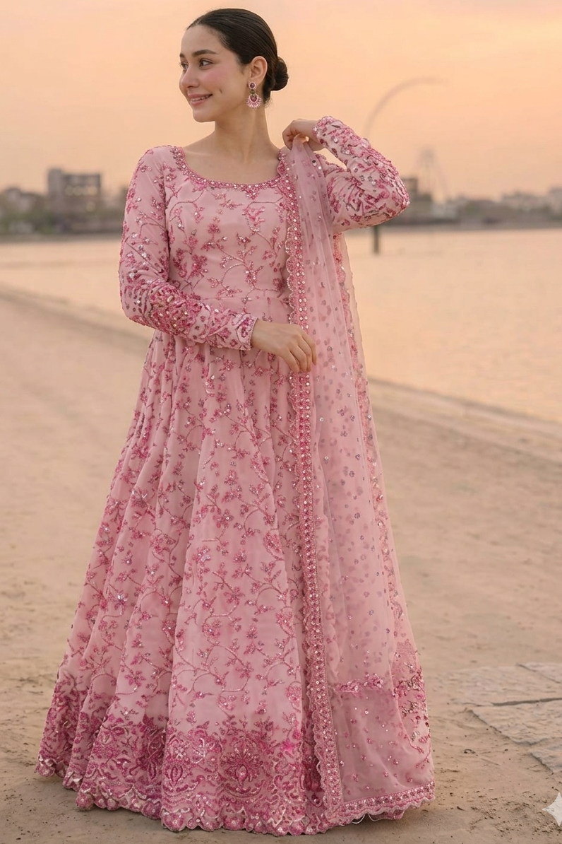 Faiza Saqlain Pink Luxury Lawn Collection Frock Replica