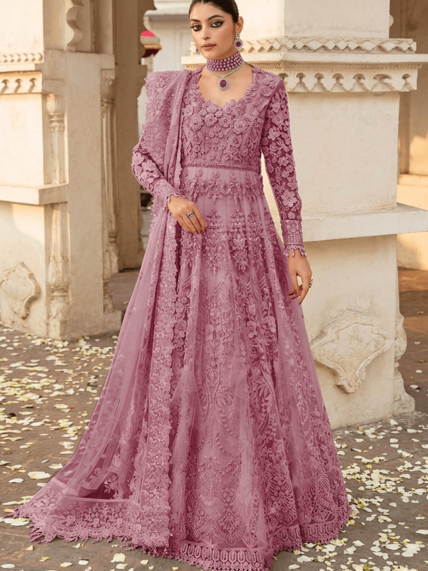 Nameera By Farooq Pink Bridal Collection Net Maxi Replica