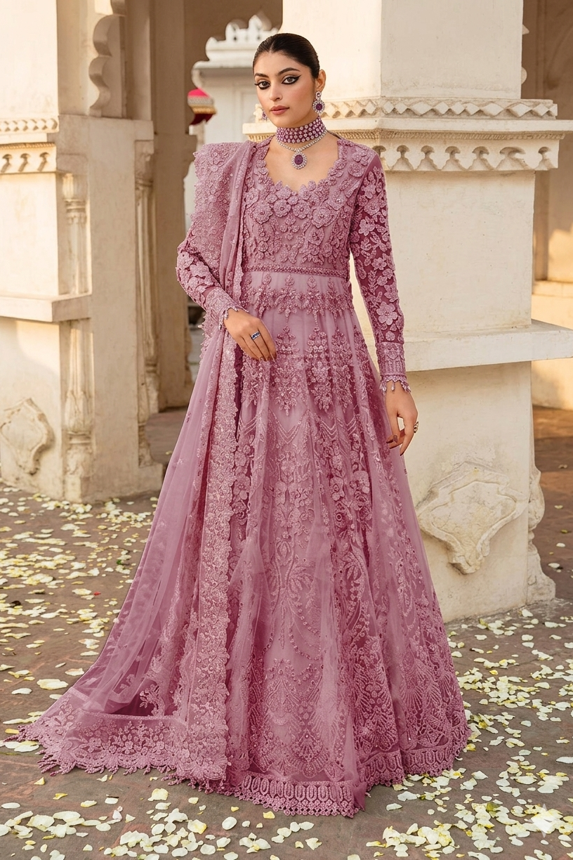 Nameera By Farooq Pink Bridal Collection Net Maxi Replica