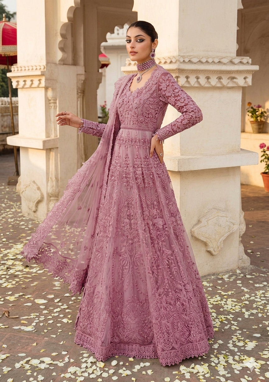Alternative view of Nameera By Farooq Pink Bridal Collection Net Maxi Replica
