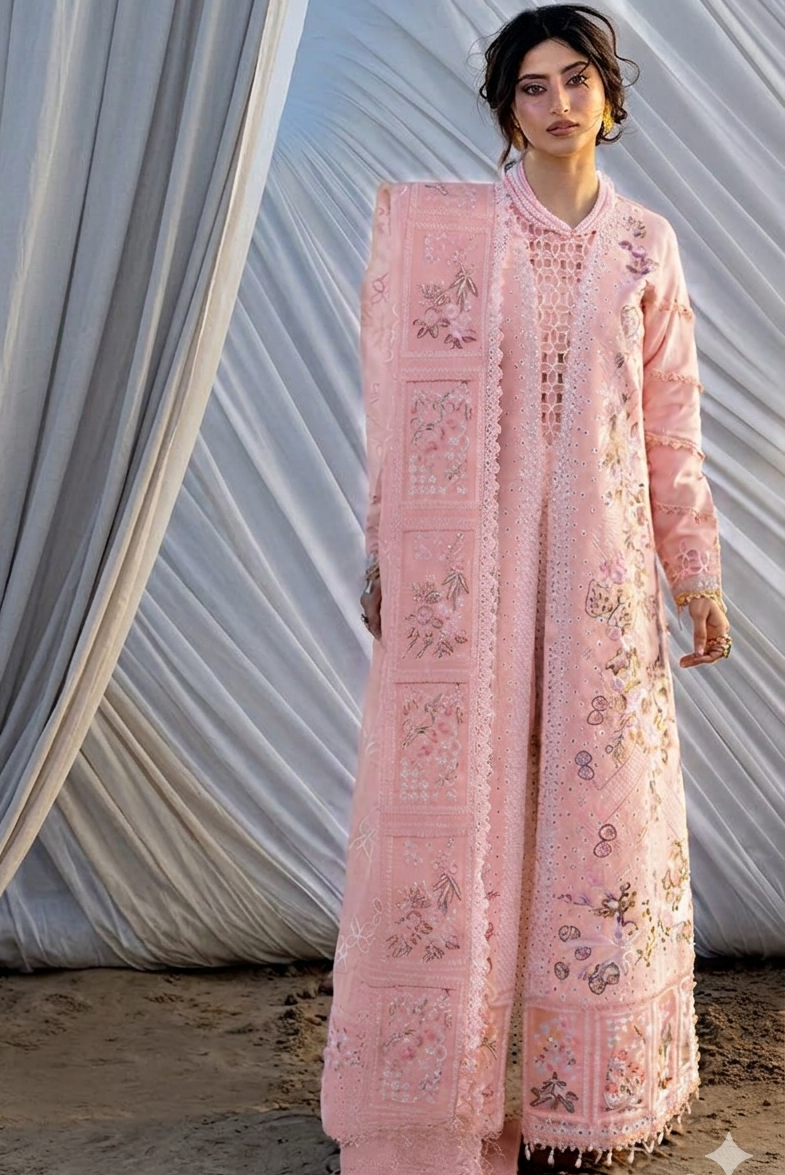 Mahnur Peach Luxury Lawn Collection Replica
