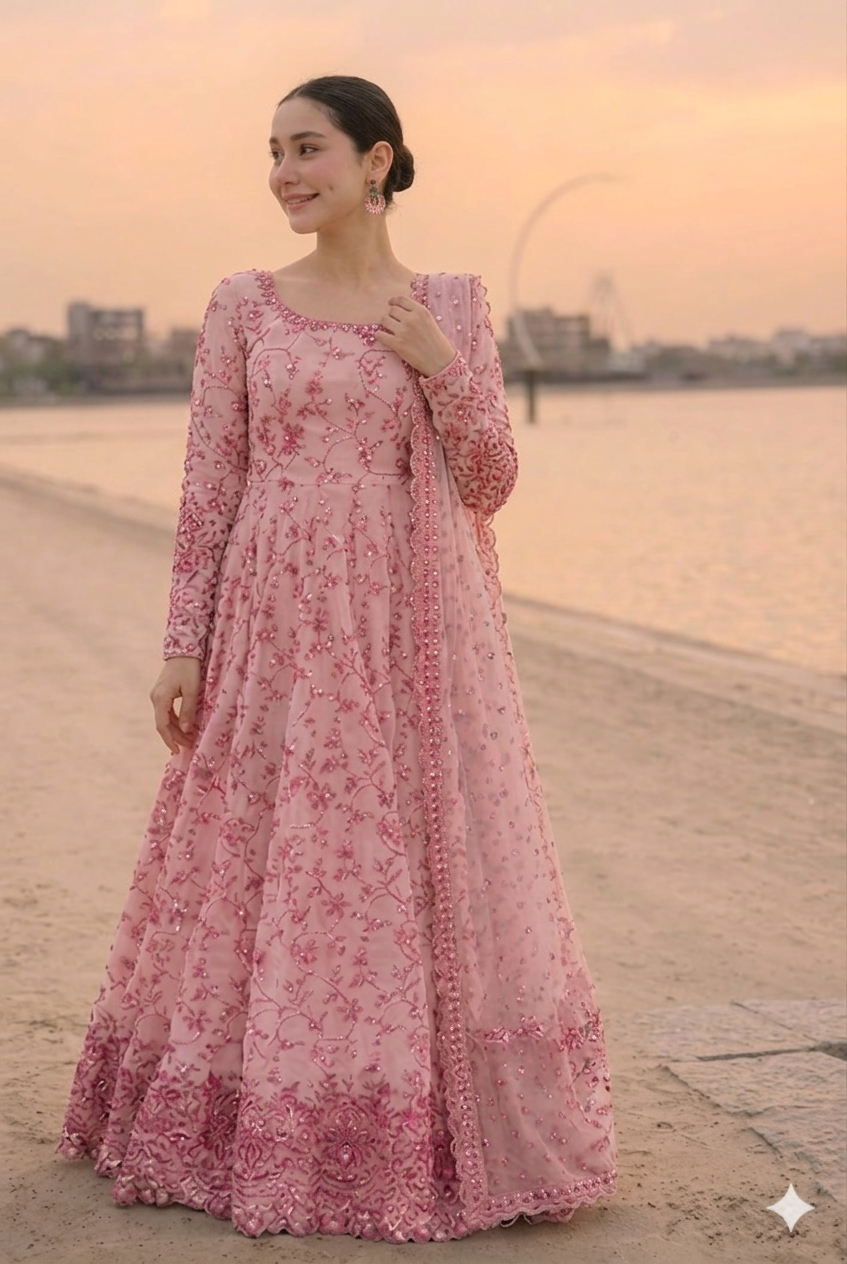 Alternative view of Faiza Saqlain Pink Luxury Lawn Collection Frock Replica