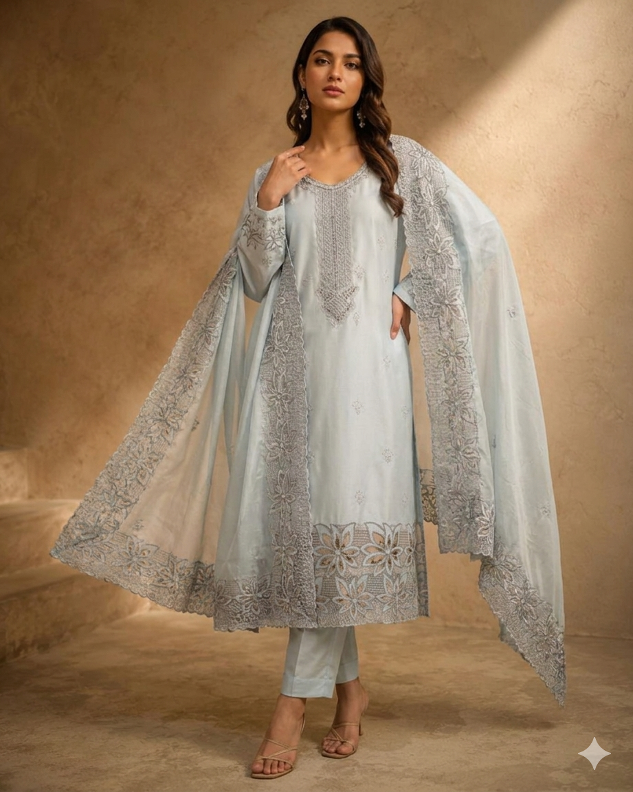 Alternative view of Maria B Sky Blue Printed Lawn Collection Replica