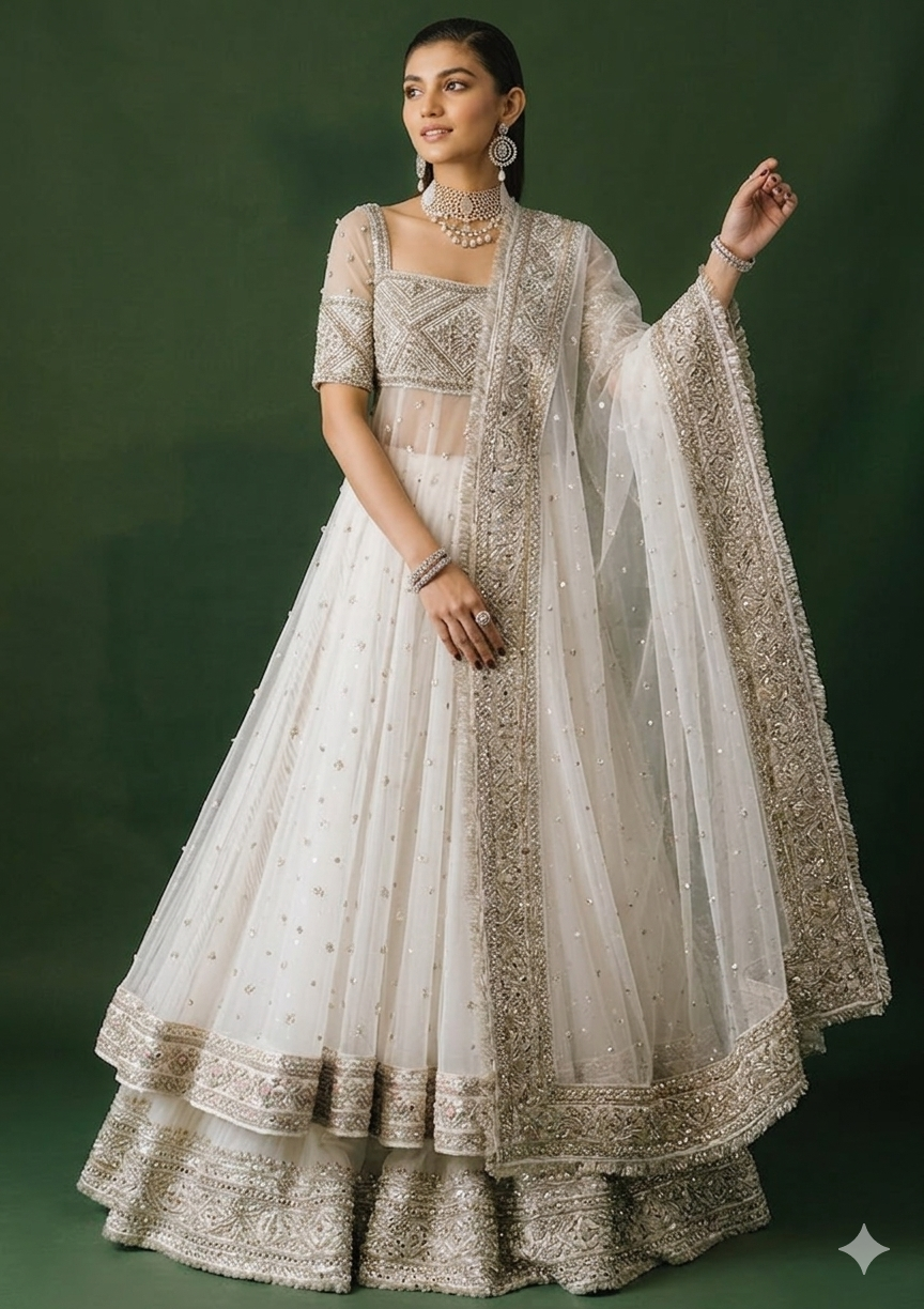 Alternative view of Hussain Rehar White Bridal Collection Net Maxi Replica