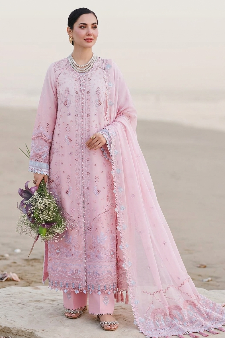 Qalamkar Pink Luxury Lawn Collection Replica