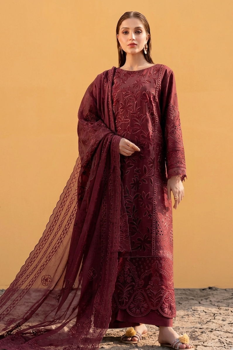 Mahnur Maroon Luxury Lawn Collection Replica