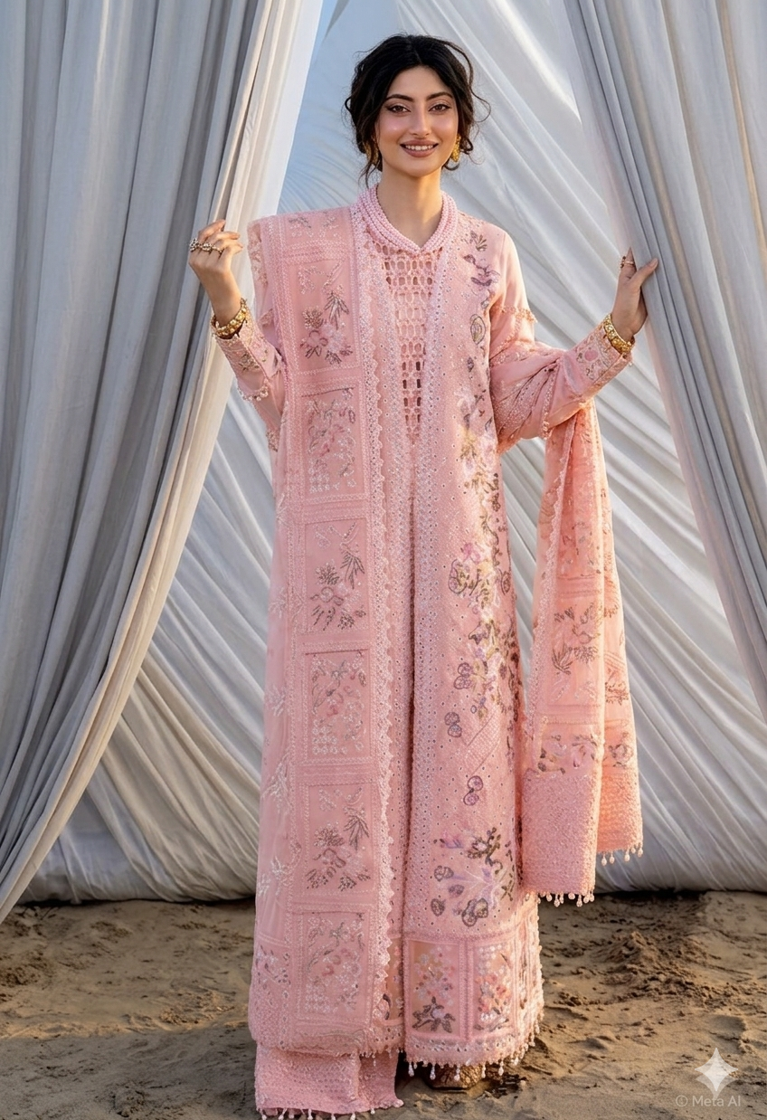 Alternative view of Mahnur Peach Luxury Lawn Collection Replica