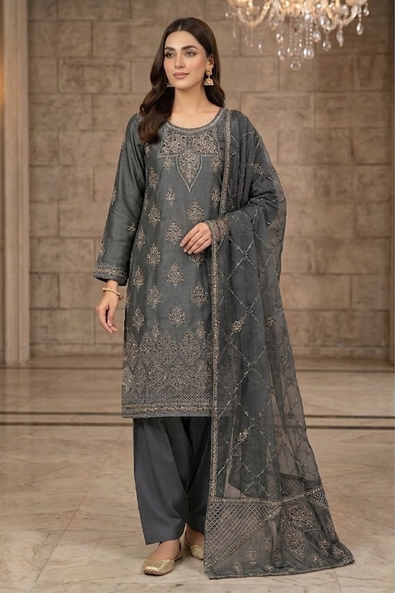 Baroque Grey Luxury Lawn Collection Replica