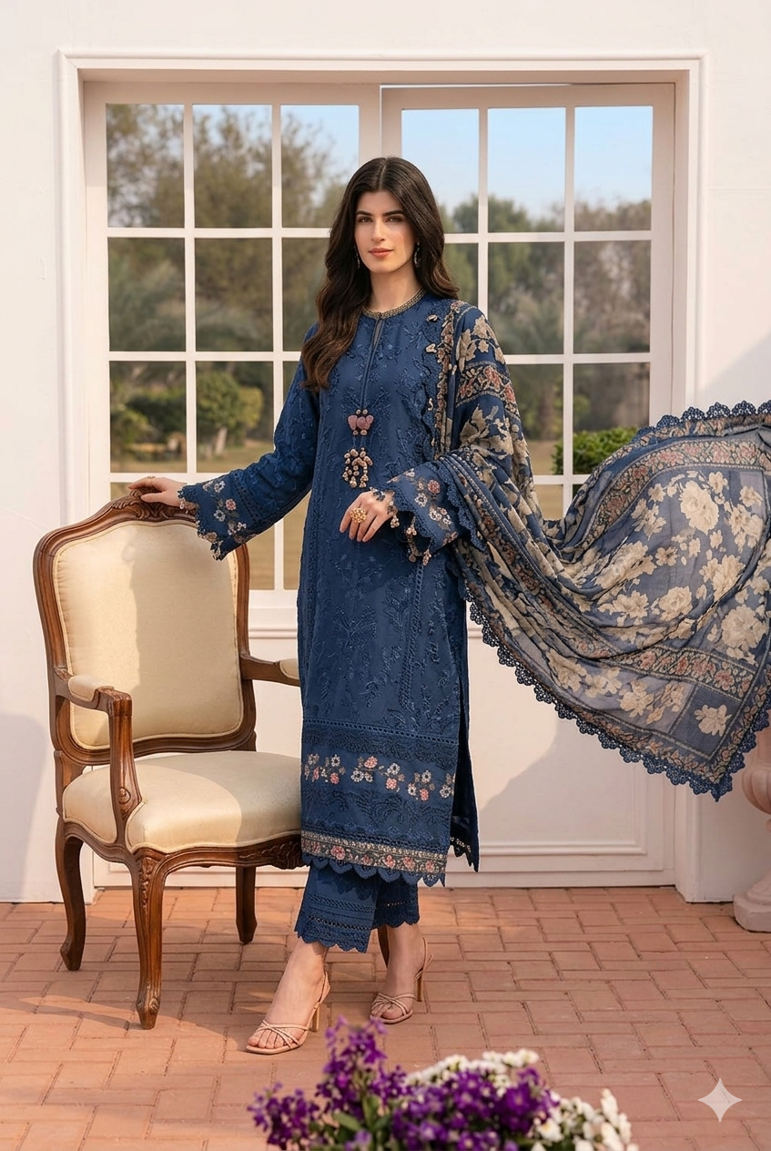 Alternative view of Elaf Blue Luxury Lawn Collection Replica