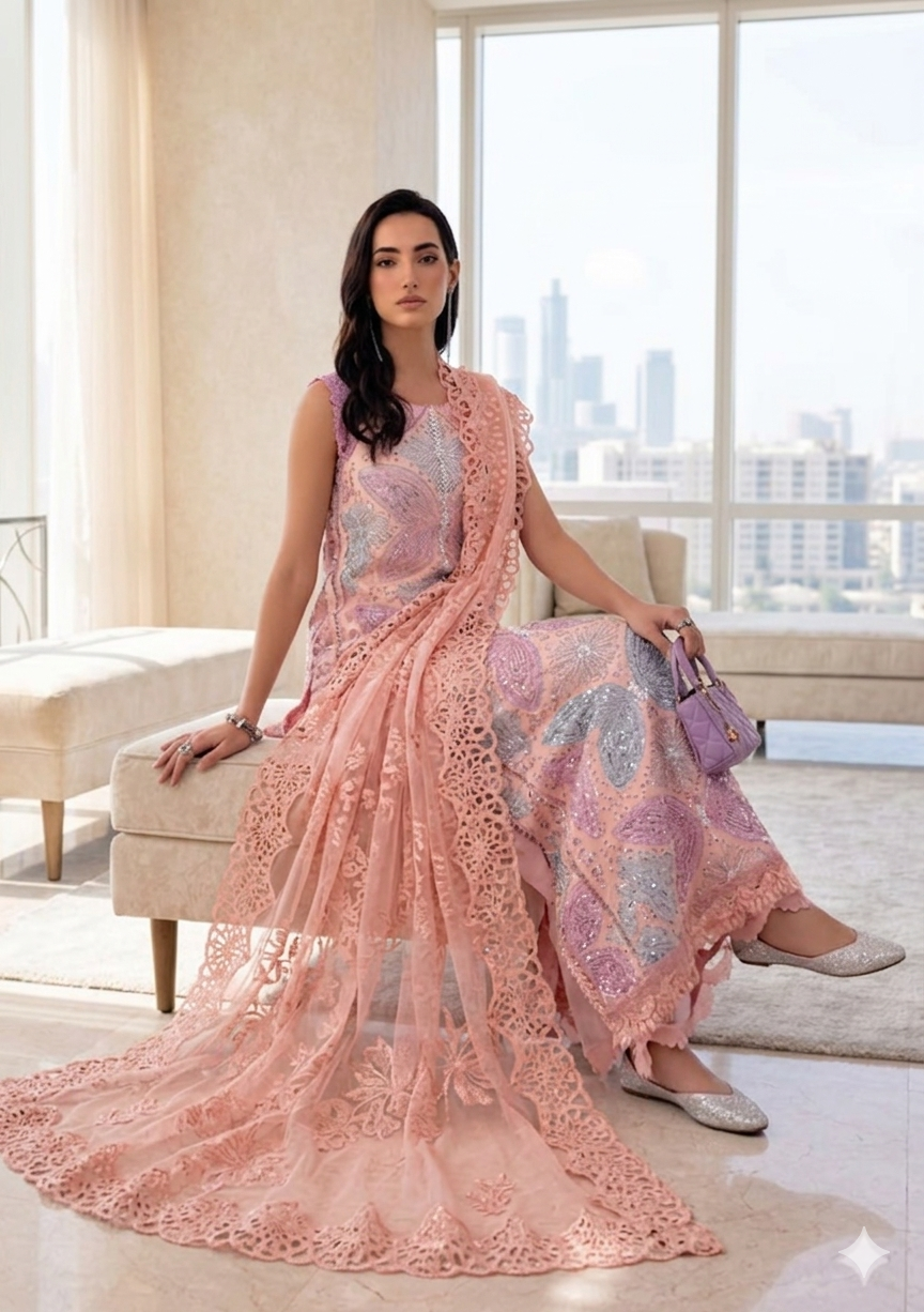 Alternative view of Maria B Pink Luxury lawn Collection Replica