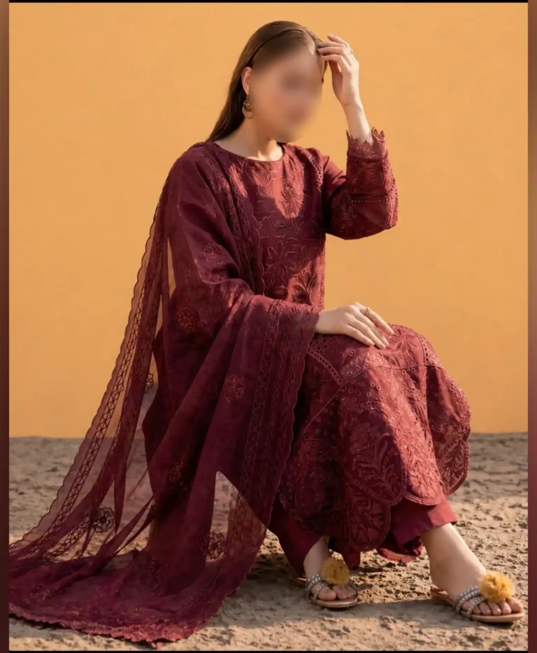 Alternative view of Mahnur Maroon Luxury Lawn Collection Replica