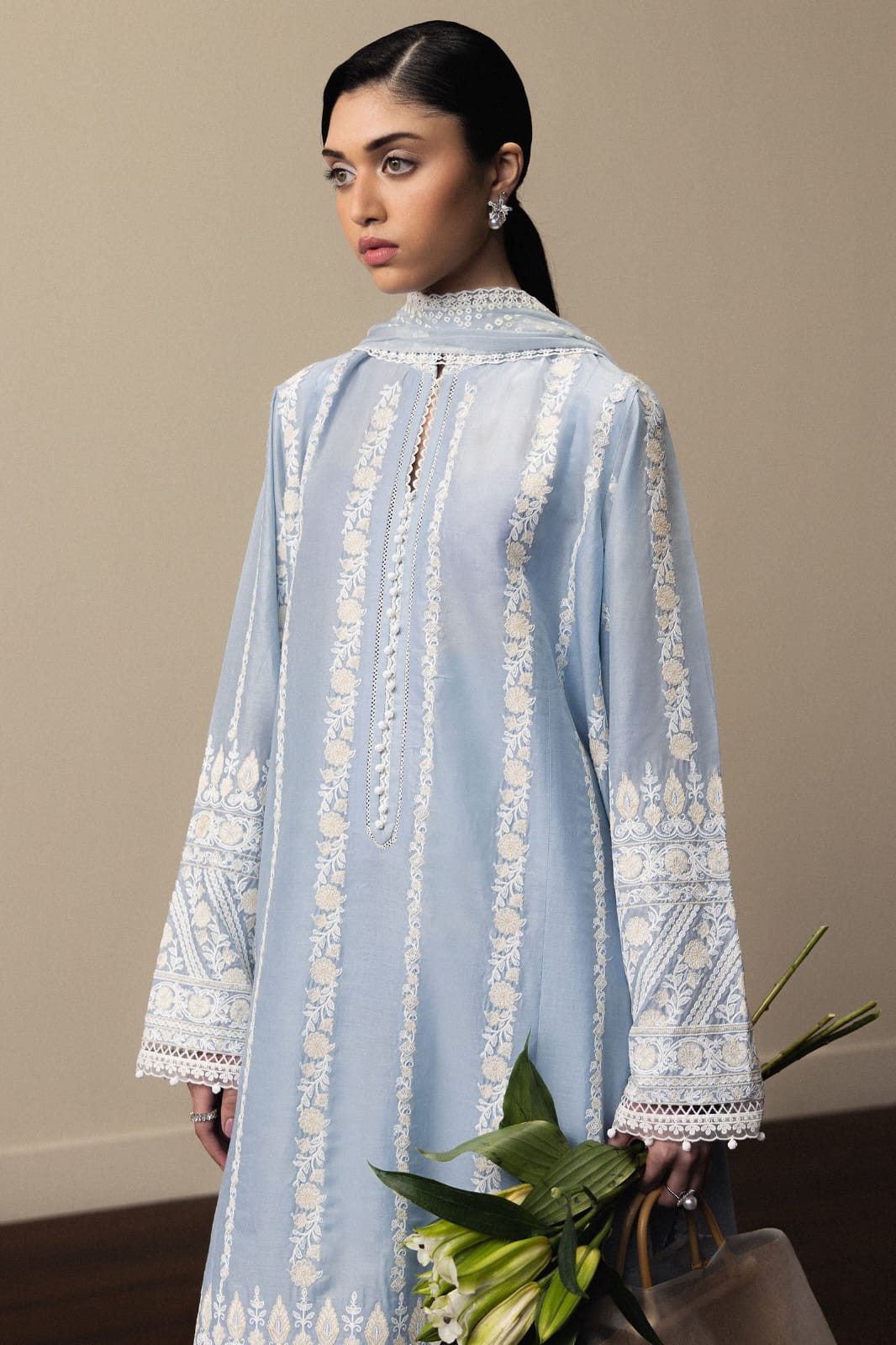 Alternative view of Zara Shahjahan Sky Blue Luxury Lawn Collection Replica