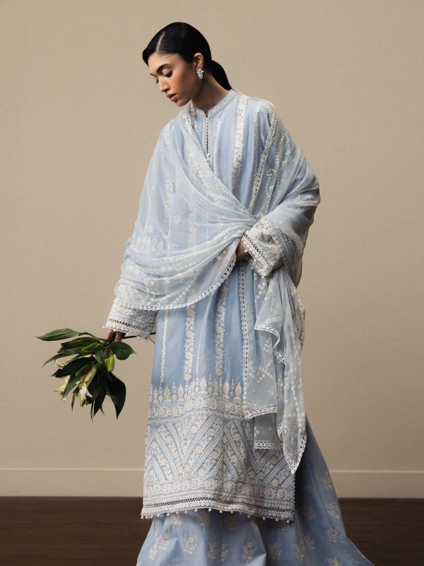 Zara Shahjahan Sky Blue Luxury Lawn Collection Replica