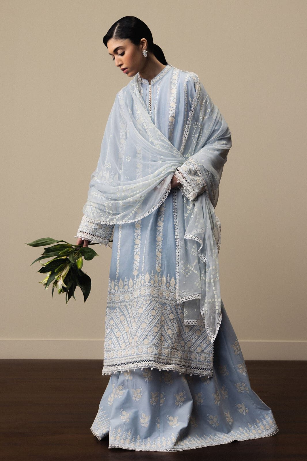 Zara Shahjahan Sky Blue Luxury Lawn Collection Replica