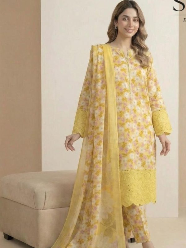 Safak Yellow Printed Lawn Collection Replica